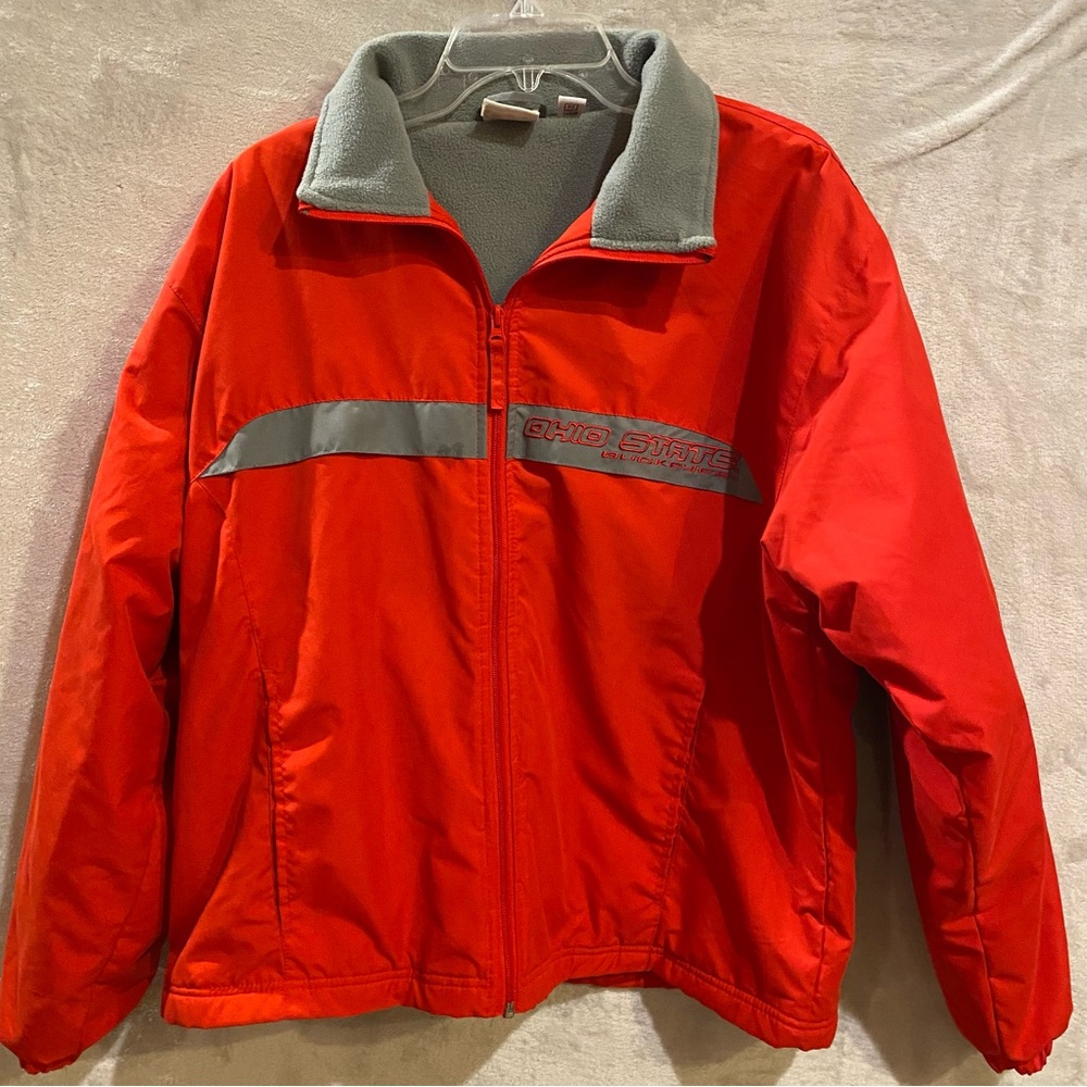 Ohio State Jacket Men’s Medium Red Lined Fleece Full Zip Spellout OSU Red Oak